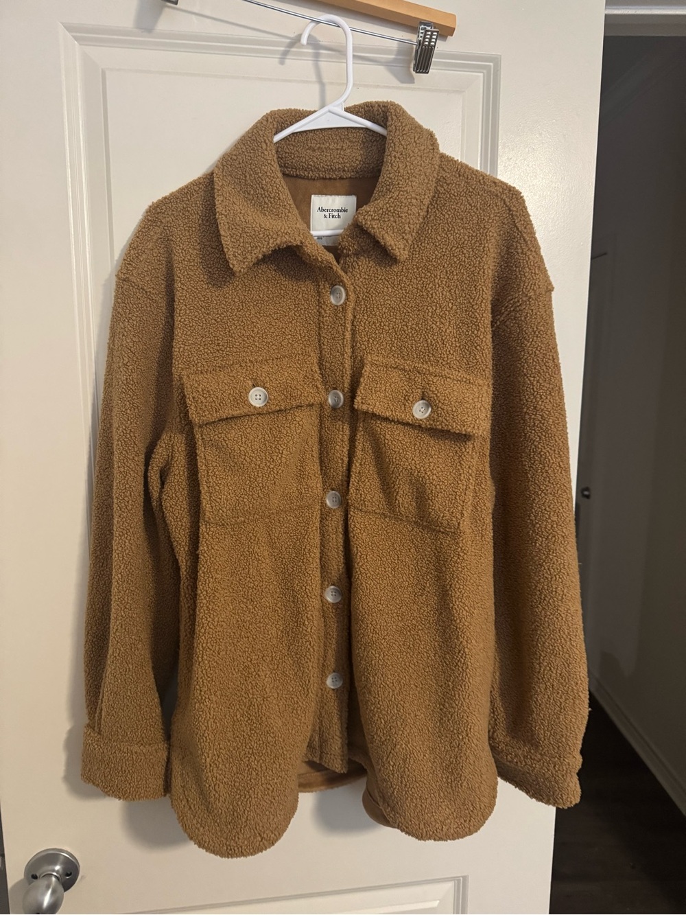 Abercrombie & Fitch Teddy Sherpa Button-Up Jacket - Camel Brown